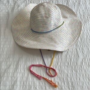 Colorful Striped Straw Sun Hat with Chin Strap